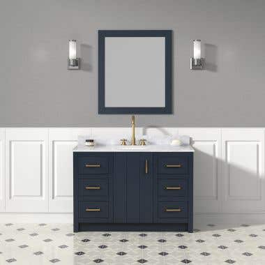 Life View - Navy / White Carrera Marble Top - Cora 48 Inch Solid Oak Bathroom Vanity