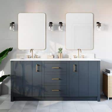 Life View - Navy / White Top - Cora 72 Inch Solid Oak Bathroom Vanity