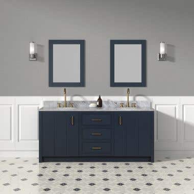 Life View - Navy / White Carrera Marble Top - Cora 72 Inch Solid Oak Bathroom Vanity