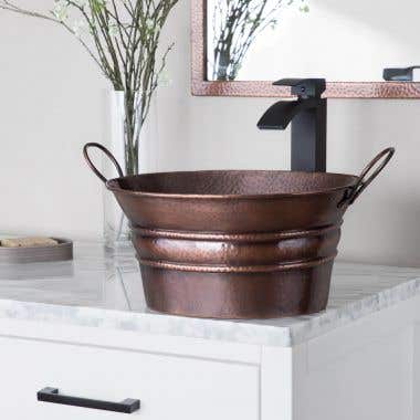 Hammered Copper Bucket Vessel Sink with Handles