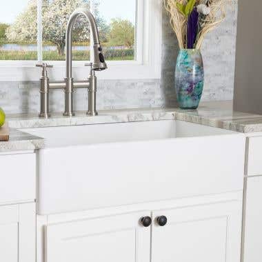Lifestyle - 33 Inch Retro Fit Single Bowl Fireclay Short Apron Farmhouse Sink with Center Drain