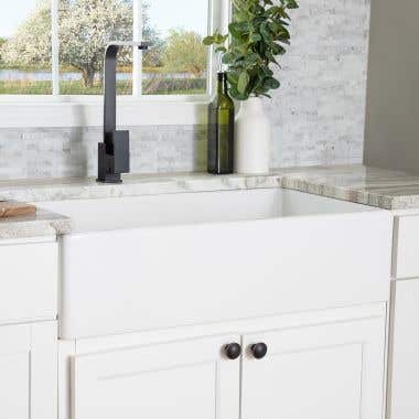 Lifestyle - 36 Inch Retro Fit Single Bowl Fireclay Apron Farmhouse Sink with Center Drain