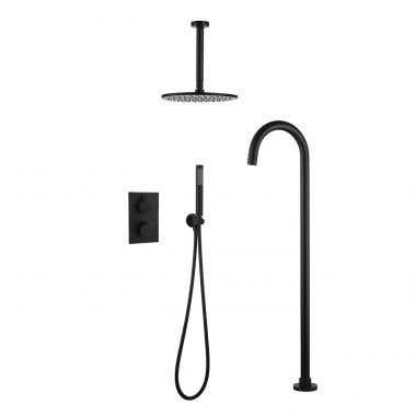 Matte Black - Thermostatic Concealed Tub & Shower Faucet Set with Handheld Shower