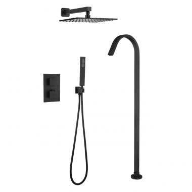 Matte Black - Thermostatic Concealed Tub & Shower Faucet Set with Handheld Shower