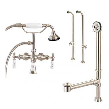Brushed Nickel - Freestanding Tub and Faucet Set with Lift and Turn Drain