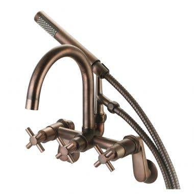 Chrome - Clawfoot Tub Wall Mount Contemporary Gooseneck Faucet with Handshower