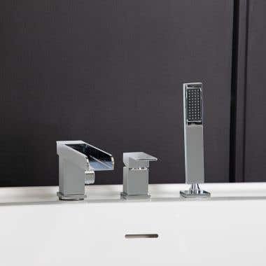 Contemporary Deck Mount Tub Faucet with Handshower