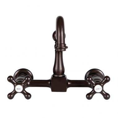 Front View - Oil Rubbed Bronze - Wall Mounted Bridge Utility Faucet - Metal Cross Handles