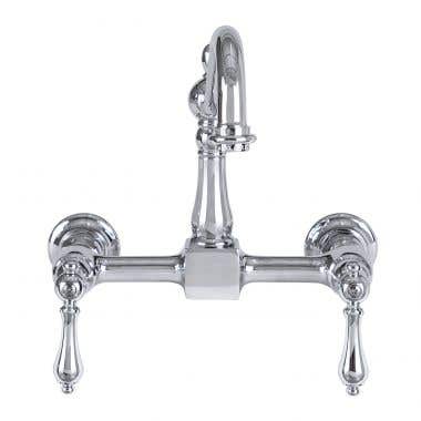 Front View - Chrome - Wall Mounted Bridge Utility Faucet - Metal Lever Handles