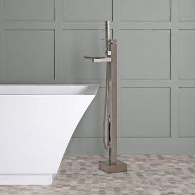 Contemporary Freestanding Tub Faucet with Handshower - Brushed Nickel