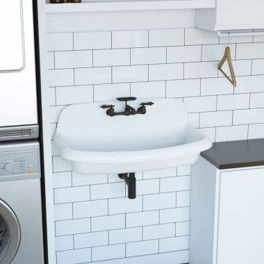 36 Inch Porcelain Wall Mount Utility Sink - White - 8 Inch Faucet Holes