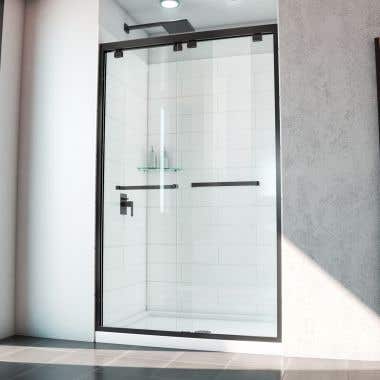 Lifestyle - Satin Black - Lennox 44-48 Inch Semi-Frameless Bypass Shower Door