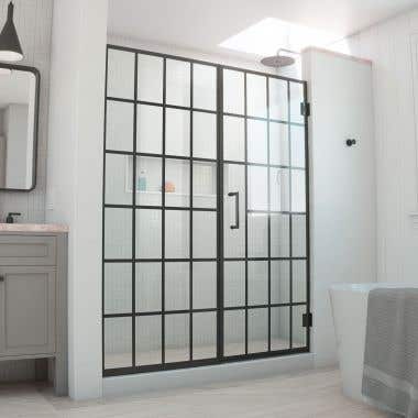 LifeStyle -Satin Black - Everett 58 Inch Frameless Hinged Shower Door