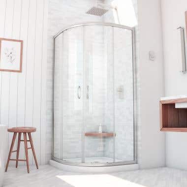 Lifestyle - Brushed Nickel - Barrett 36 Inch Semi Frameless Corner Sliding Shower Enclosure with Shower Base