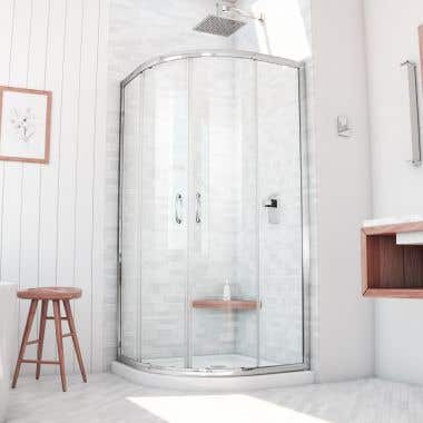 Lifestyle - Chrome - Barrett 36 Inch Semi Frameless Corner Sliding Shower Enclosure with Shower Base