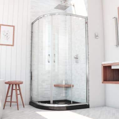 Lifestyle - Chrome - Barrett 38 Inch Semi Frameless Corner Sliding Shower Enclosure with Shower Base