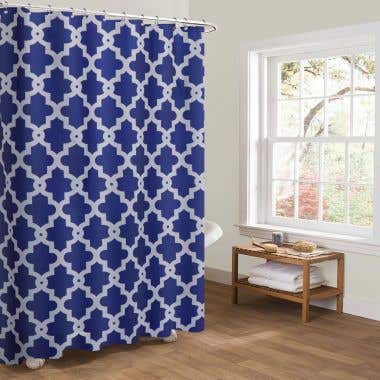 Navy - Geometric Fabric Shower Curtain