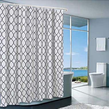 Life View 2 - White - Geometric Fabric Shower Curtain