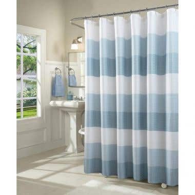 Light Blue - Waffle Stripe Fabric Shower Curtain
