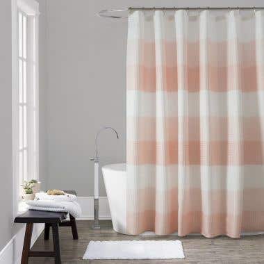 Light Pink - Waffle Stripe Fabric Shower Curtain