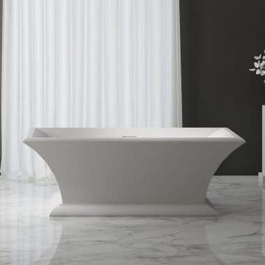 Front View - White / White Drain - Quin 67 Inch Acrylic Double Ended Pedestal Tub