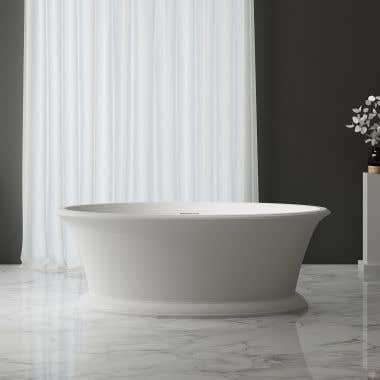 Front View - White / White Drain - Cora 67 Inch Acrylic Double Ended Pedestal Tub