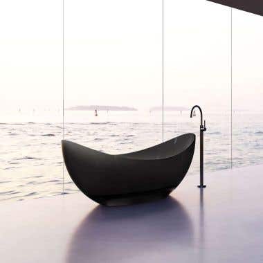 Floki 71 Inch Transparent Double Slipper Solid Surface Freestanding Tub - Black