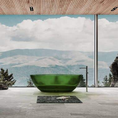 Front View - Transparent Black / Matte Black Drain - Floki 67 Inch Transparent Resin Freestanding Tub
