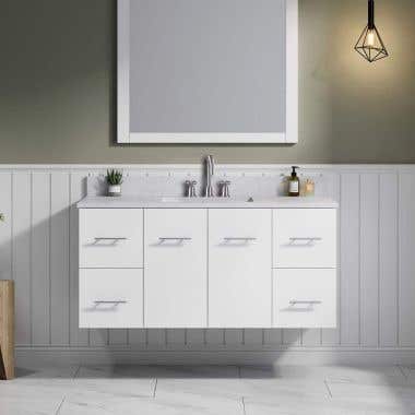 Mia 48 Inch Oak Console Floating Vanity with Square Drop-In Sink - White