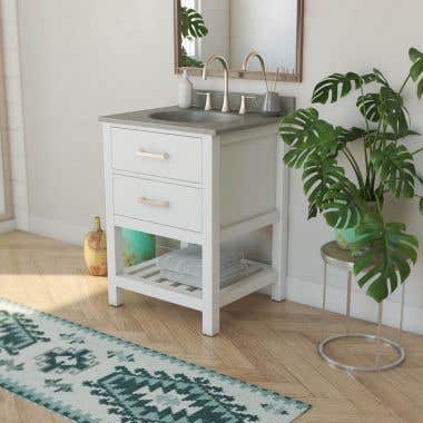 Everett 24 Inch Birch and Oak Console Vanity with Oval Integral Sink - White