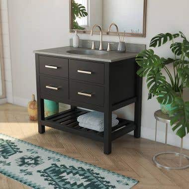 Everett 36 Inch Birch and Oak Console Vanity with Oval Integral Sink - Black