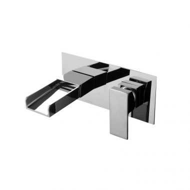 Chrome - Kally Collection Waterfall Wall Mount Bathroom Sink Faucet - Lever Handle