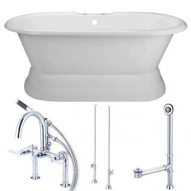 Oxford Cast Iron Double Ended Pedestal Tub Package - White / Chrome Fixtures