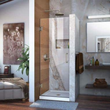 Lifestyle - Unidoor 24 Inch W x 72 Inch H Frameless Hinged Shower Door - Clear Glass