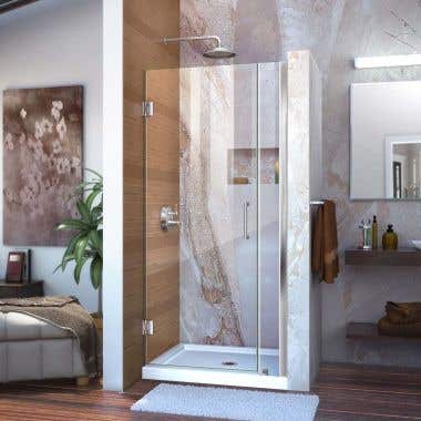 Lifestyle - Unidoor 30-31 Inch W x 72 Inch H Frameless Hinged Shower Door - Clear Glass