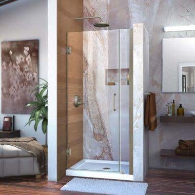 Lifestyle - Unidoor 36-37 Inch W x 72 Inch H Frameless Hinged Shower Door - Clear Glass