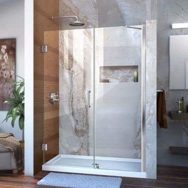 Lifestyle - Unidoor 49-50 Inch W x 72 Inch H Frameless Hinged Shower Door with Support Arm - Clear Glass