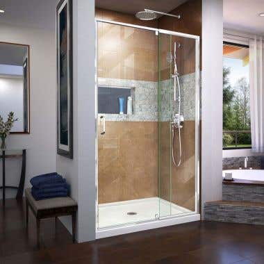 Lifestyle - Flex 38-42 Inch W x 72 Inch H Semi-Frameless Pivot Shower Door - Clear Glass