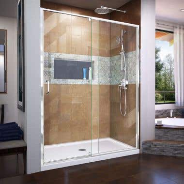 Lifestyle - Flex 56-60 Inch W x 72 Inch H Semi-Frameless Pivot Shower Door - Clear Glass