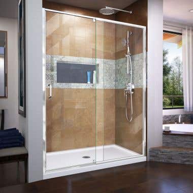 Lifestyle - Flex 50-54 Inch W x 72 Inch H Semi-Frameless Pivot Shower Door - Clear Glass