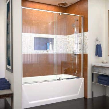 Lifestyle - Flex 56-60 Inch W x 58 Inch H Semi-Frameless Pivot Shower Door - Clear Glass