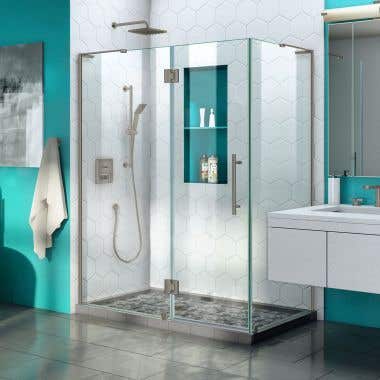 Lifestyle Shot - DreamLine Quatra Plus 34 in. D x 52 in. W x 72 in. H Frameless Hinged Shower Enclosure in Brushed Nickel