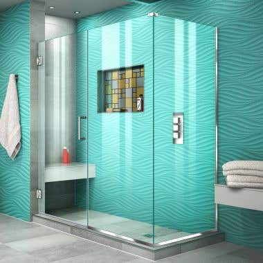 Unidoor Plus 53 1/2 in. W x 34 3/8 in. D x 72 in. H Frameless Hinged Shower Enclosure