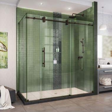 Lifestyle Shot - DreamLine Enigma-XO 32 1/2 in. D x 68 3/8-72 3/8 in. W x 76 in. H Frameless Shower Enclosure in Oil Rubbed Bronze Stainless Steel