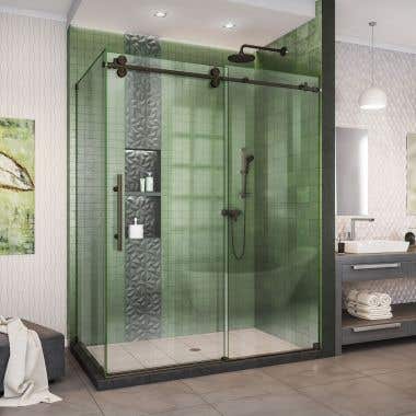 Lifestyle Shot - DreamLine Enigma-XO 34 1/2 in. D x 50-54 in. W x 76 in. H Frameless Shower Enclosure in Oil Rubbed Bronze Stainless Steel