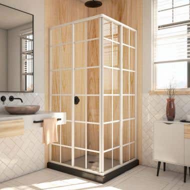 Lifestyle - French Corner 34-1/2 Inch Framed Sliding Shower Door Enclosure