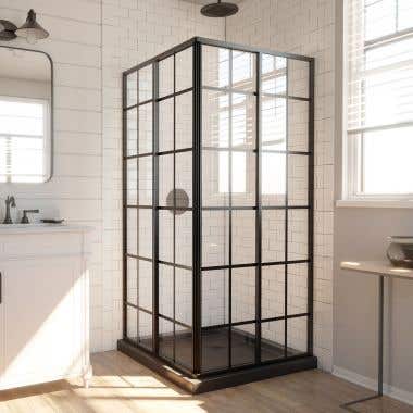 Lifestyle - French Corner 40-1/2 Inch  Framed Sliding Shower Door Enclosure - Clear Glass