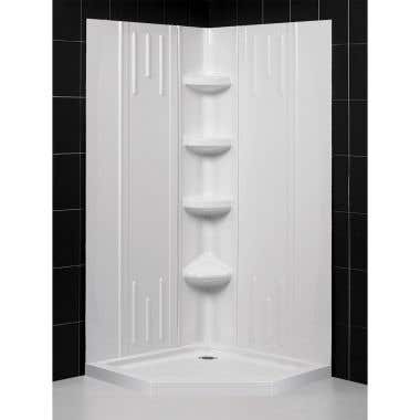 40 in x 40 in x 75 5/8 in H Neo-Angle Shower Base and QWALL-2 Acrylic Corner Wall Kit in White