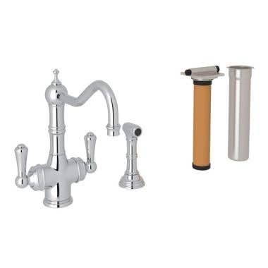 ROHL Low Lead TriFlow 2 Lever Kitchen Faucet and Filter with Sidespray