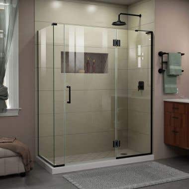 Lifestyle Shot - DreamLine Unidoor-X 59 1/2 in. W x 34 3/8 in. D x 72 in. H Frameless Hinged Shower Enclosure in Satin Black